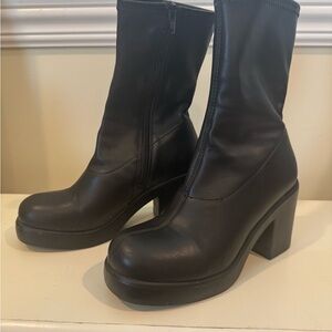Soda Black Mid-Calf Block Heel Boots